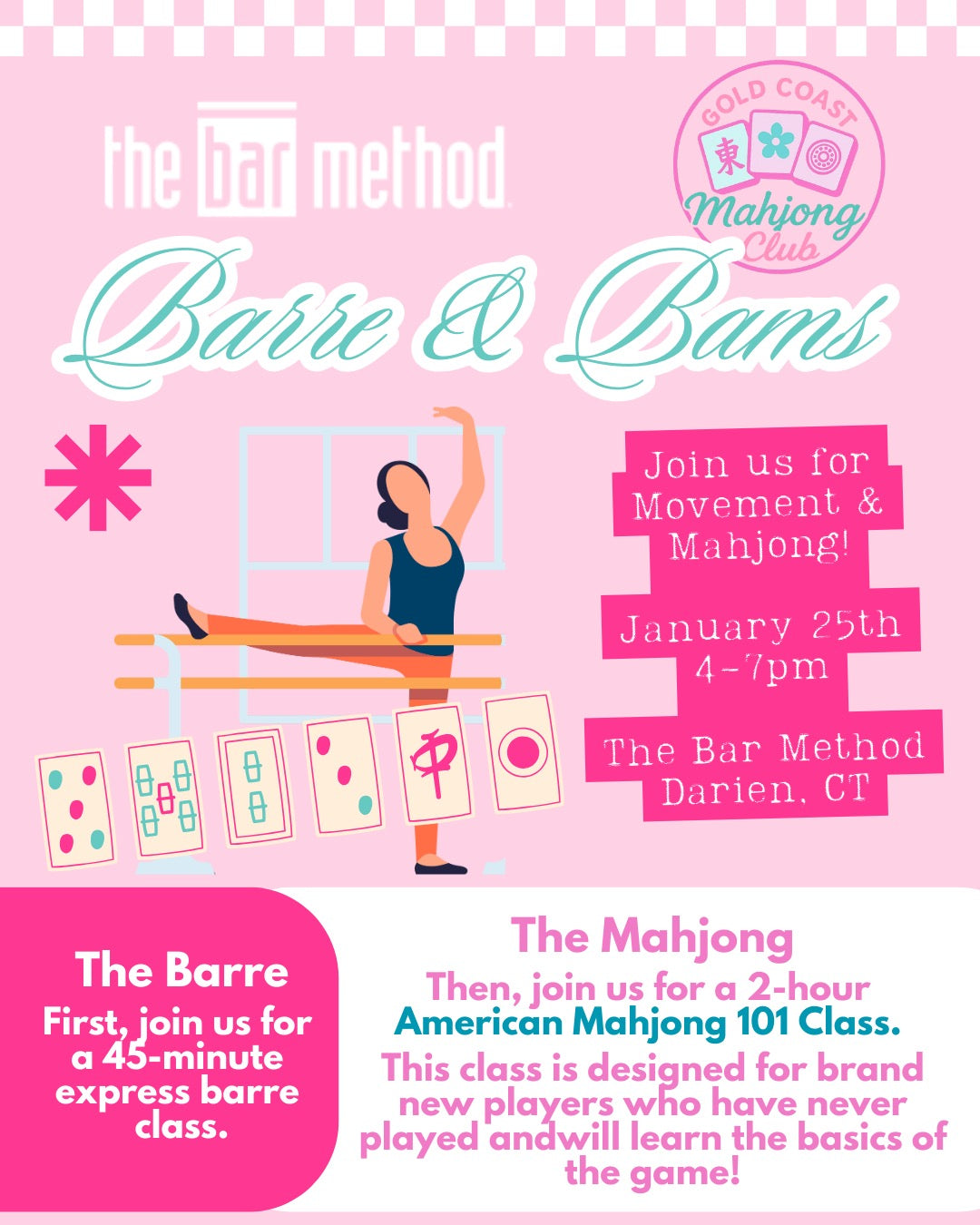 Barre & Bams - Mahjong 101 @ the bar method (2/8 1-4pm Rescheduled Date)