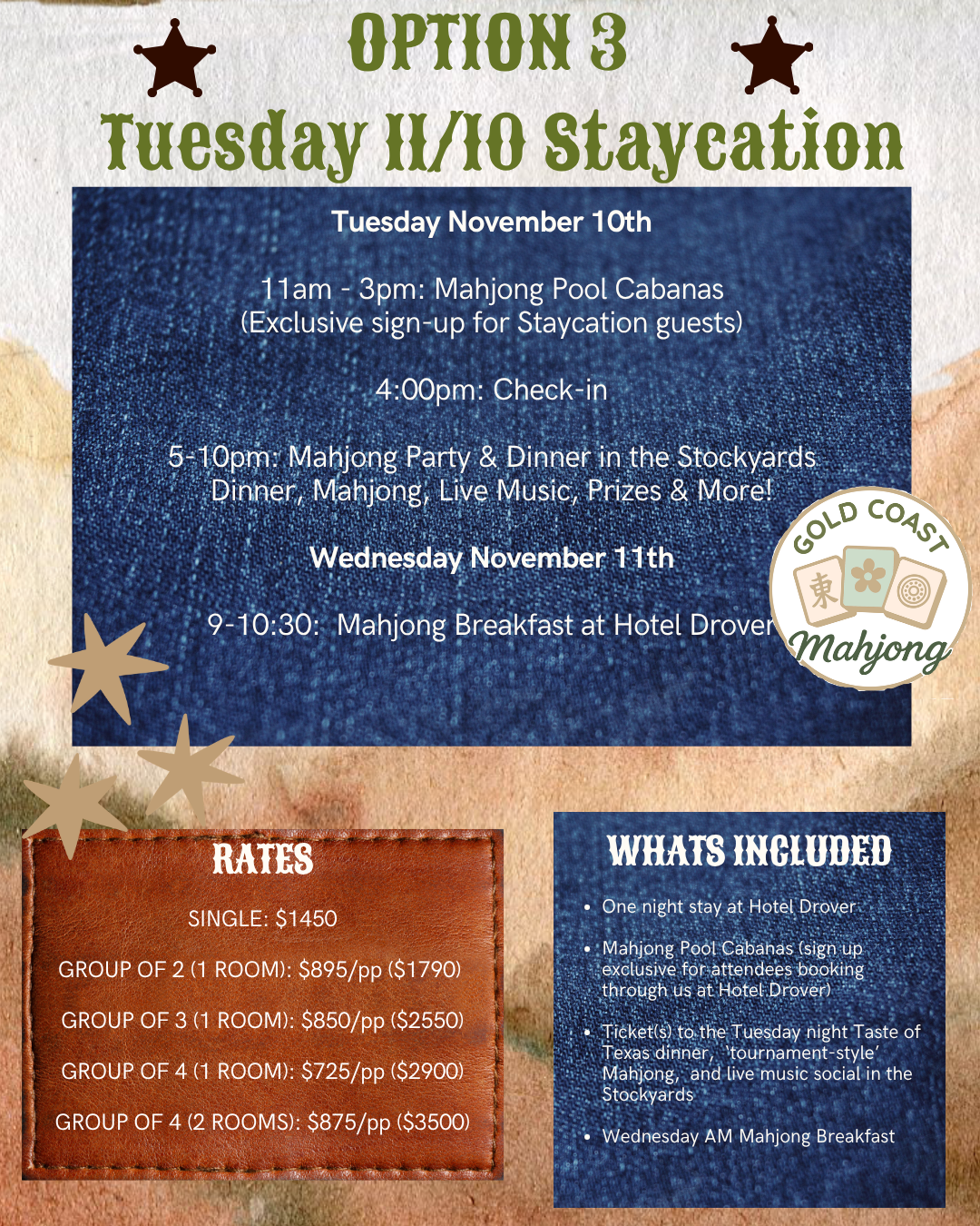 November 9-11 - Gold Coast Mahjong - Fort Worth, TX Mahjong Experience at Hotel Drover