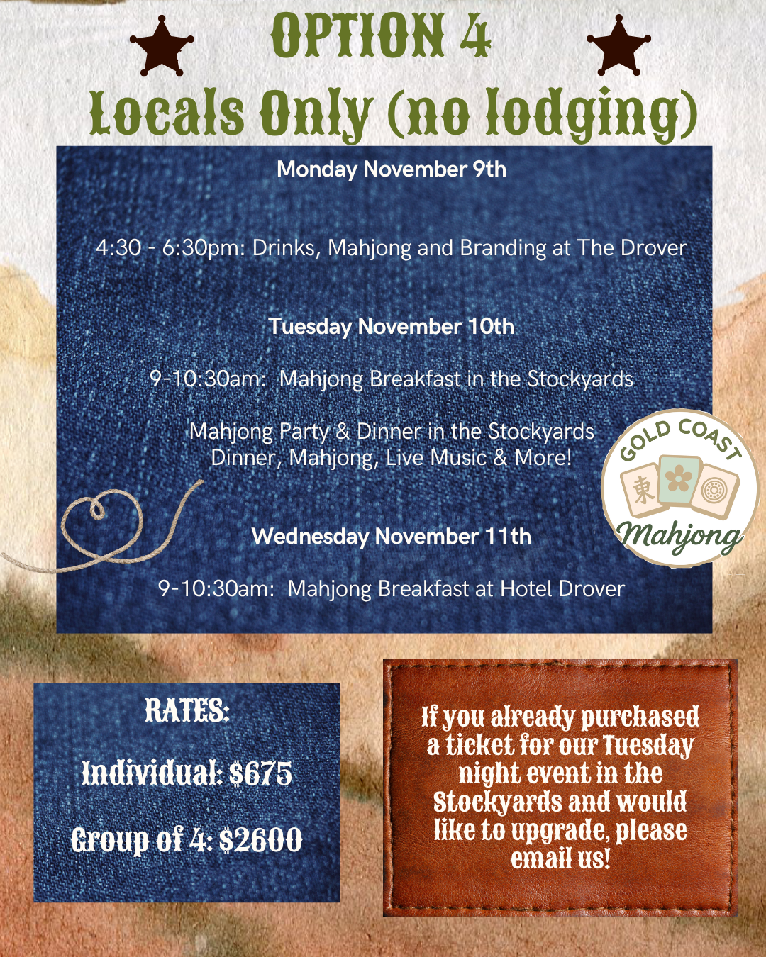 November 9-11 - Gold Coast Mahjong - Fort Worth, TX Mahjong Experience at Hotel Drover