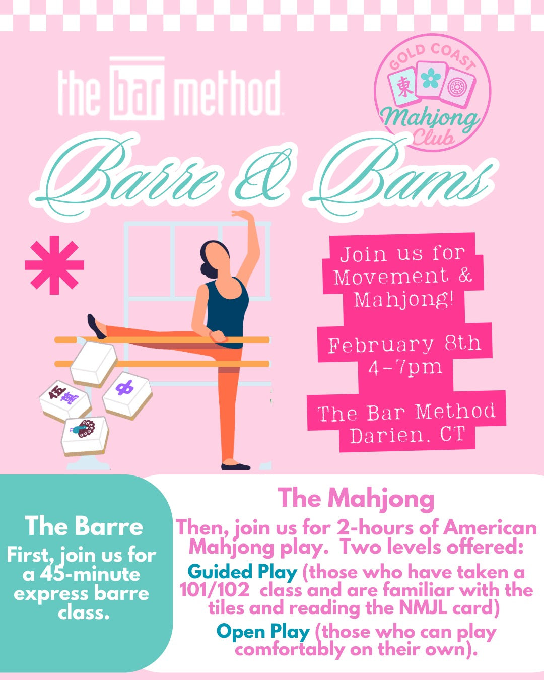 Barre & Bams - Mahjong Guided and Open Play @ the bar method (new time 1-4pm)